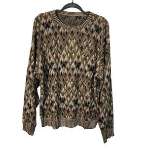 TSR Vintage Coogi-Style Sweater L 90s Streetwear Grandpa Knit Geometric Pattern